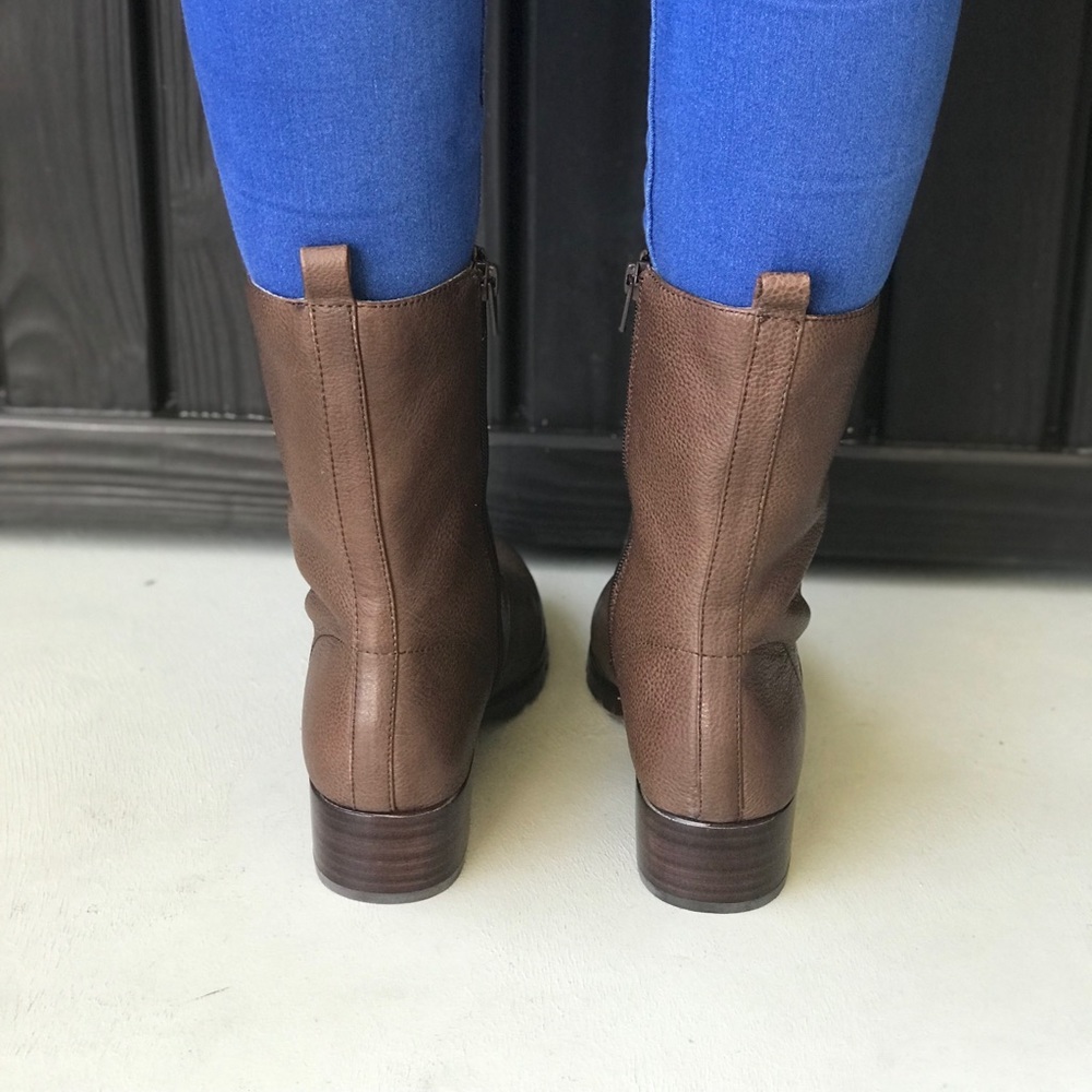 Texas Coffee Leather Distressed Combat Moto Boots - Picture 4 of 8